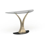 Wuct Modern Silver 46-inch Metal Half-moon Pedestal Sofa Table with Glass Top by Furniture of America