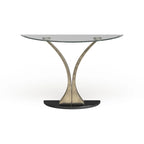Wuct Modern Silver 46-inch Metal Half-moon Pedestal Sofa Table with Glass Top by Furniture of America