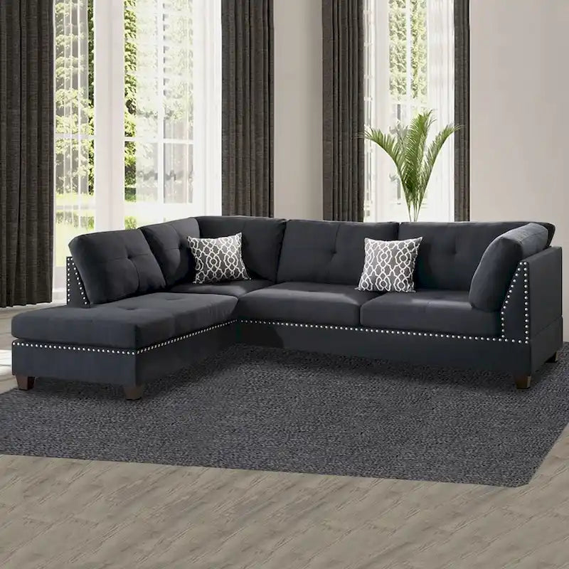 Polyfiber 3 Pieces Sectional Set With Ottoman In Black