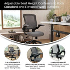 Mid-Back Mesh Ergonomic Drafting Chair with Foot Ring and Flip-Up Arms