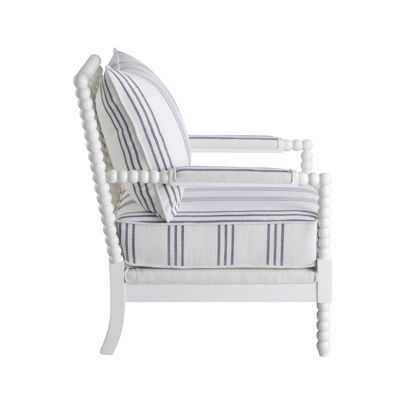 Penelopina White and Navy Upholstered Stripe Accent Chair