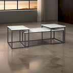 3 Piece Occasional Table, Metal Frame, Marble Top, White and Black