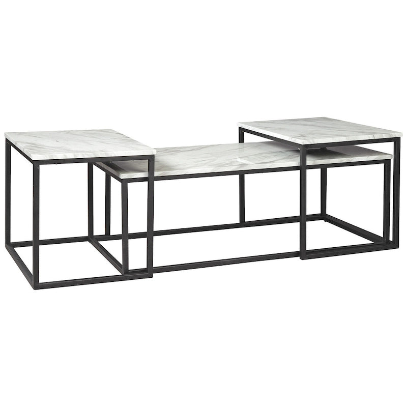 3 Piece Occasional Table, Metal Frame, Marble Top, White and Black