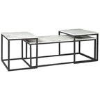 3 Piece Occasional Table, Metal Frame, Marble Top, White and Black