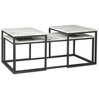 3 Piece Occasional Table, Metal Frame, Marble Top, White and Black