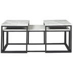 3 Piece Occasional Table, Metal Frame, Marble Top, White and Black
