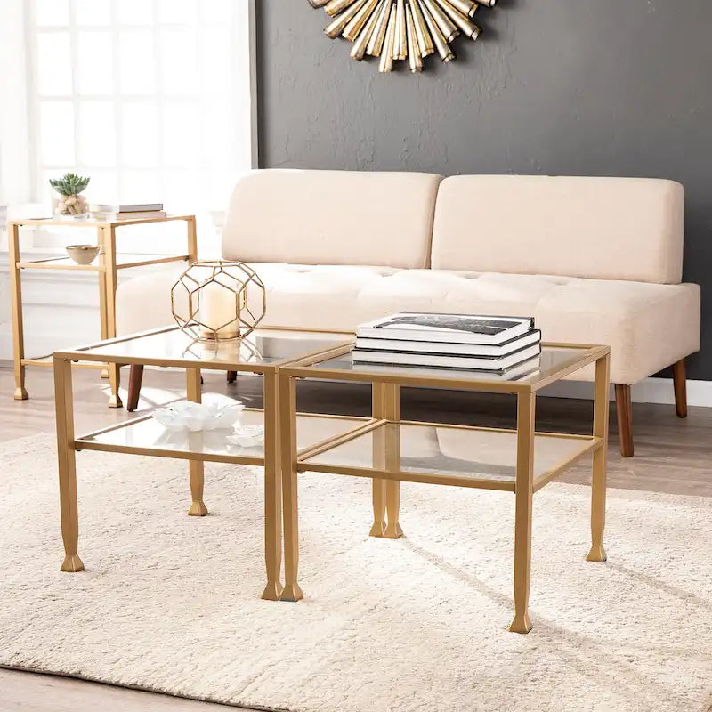 SEI Furniture Jaymes Gold & Metal Glass Top Cocktail Table