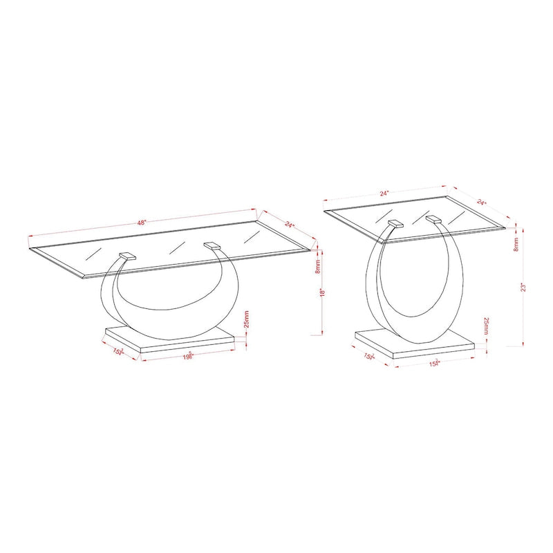 Heer Contemporary Silver 48-inch Glass Top U-shaped 2-Piece Coffee Table and End Table Set by Furniture of America