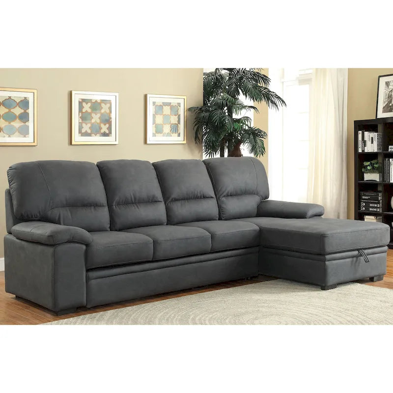 Werr Contemporary Faux Nabuck Fabric Sleeper Sectional with Storage Under Chaise by Furniture of America