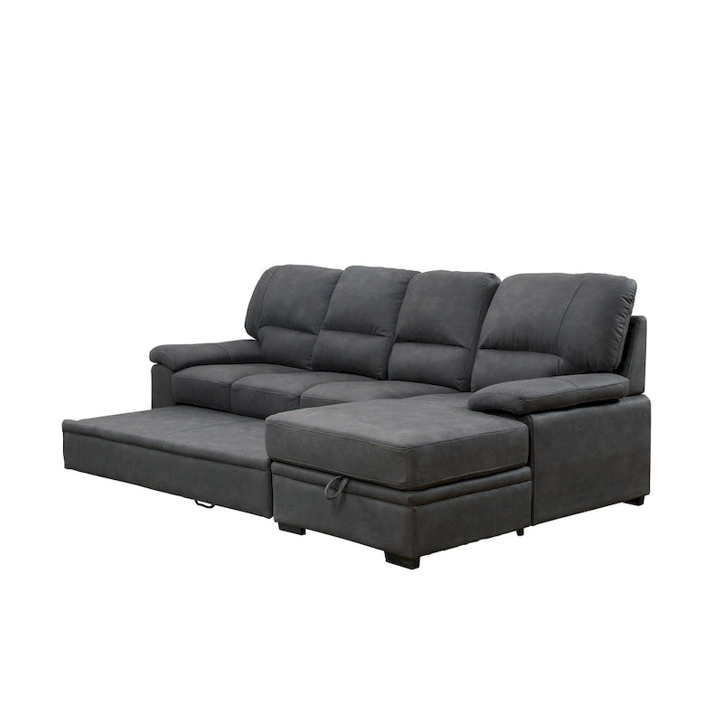 Werr Contemporary Faux Nabuck Fabric Sleeper Sectional with Storage Under Chaise by Furniture of America