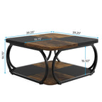 39 Inche 2-Tier Square Coffee Table with Metal Frame for Living Room