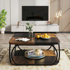 39 Inche 2-Tier Square Coffee Table with Metal Frame for Living Room