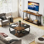 39 Inche 2-Tier Square Coffee Table with Metal Frame for Living Room