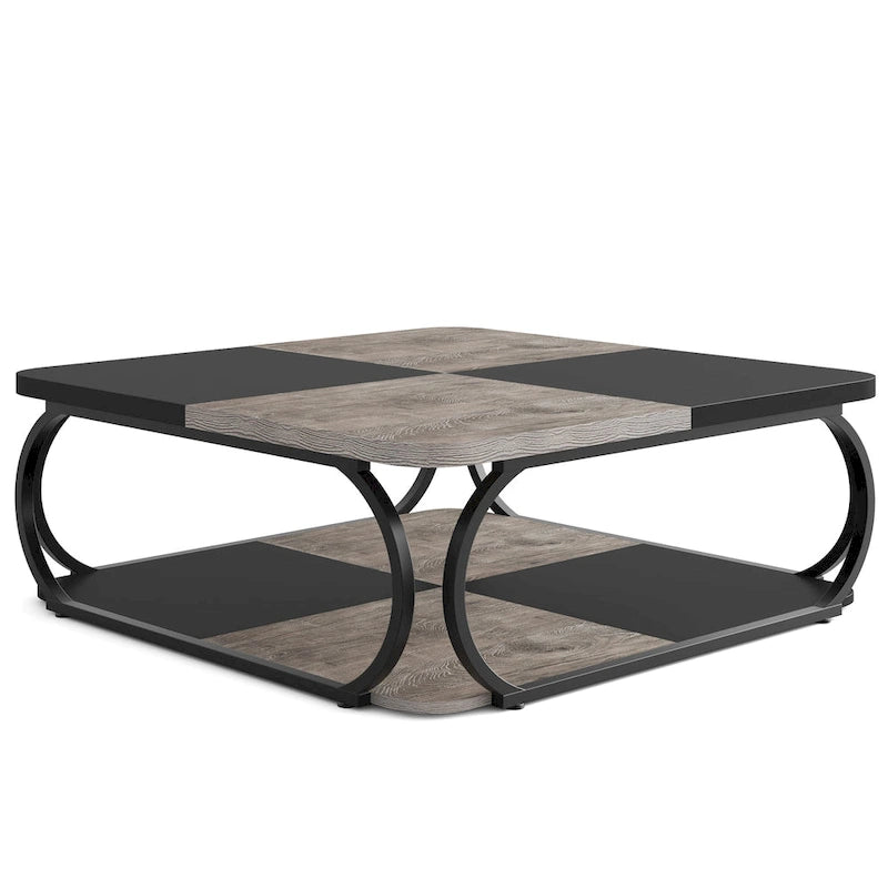 39 Inche 2-Tier Square Coffee Table with Metal Frame for Living Room