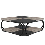 39 Inche 2-Tier Square Coffee Table with Metal Frame for Living Room