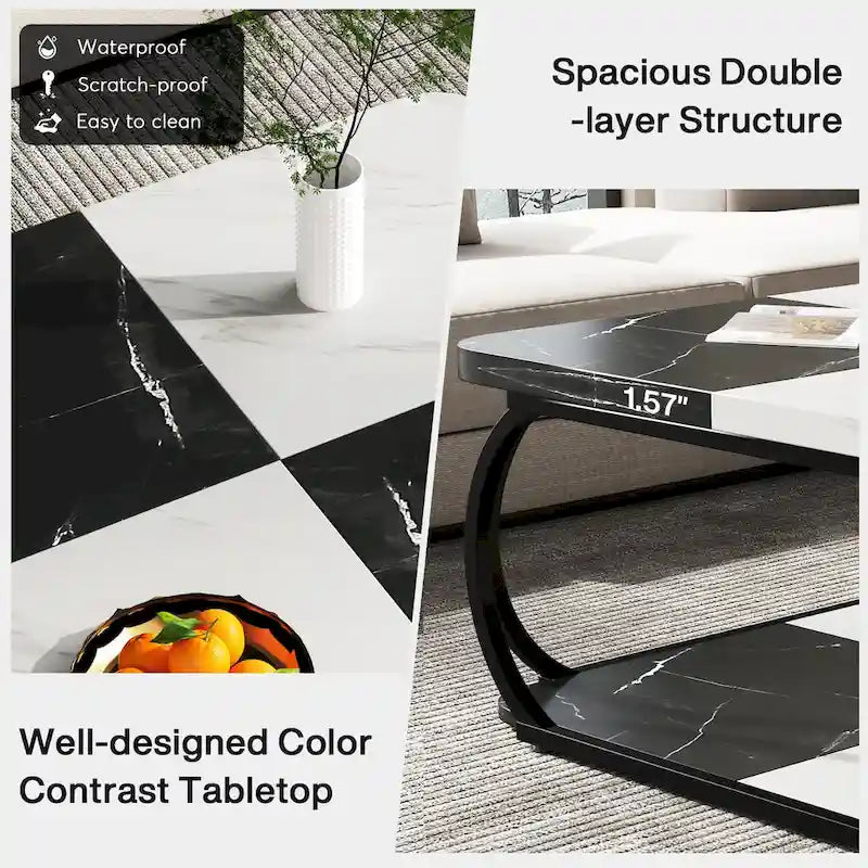 39 Inche 2-Tier Square Coffee Table with Metal Frame for Living Room