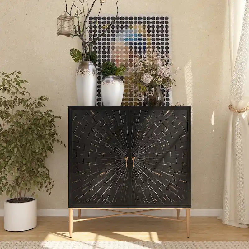 Clihome 2 Door Vintage Wood Buffet Storage Sideboard Accent Cabinet