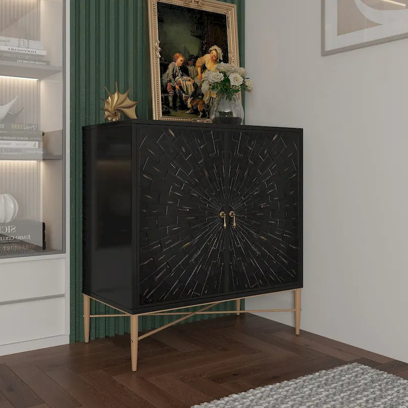 Clihome 2 Door Vintage Wood Buffet Storage Sideboard Accent Cabinet