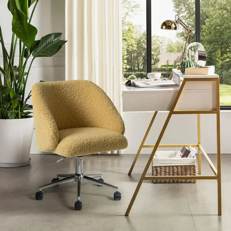 Joah Modern Boucle 360 Swivel Height Adjustable Swivel Office Chair with Rolling Wheels by HULALA HOME - N/A