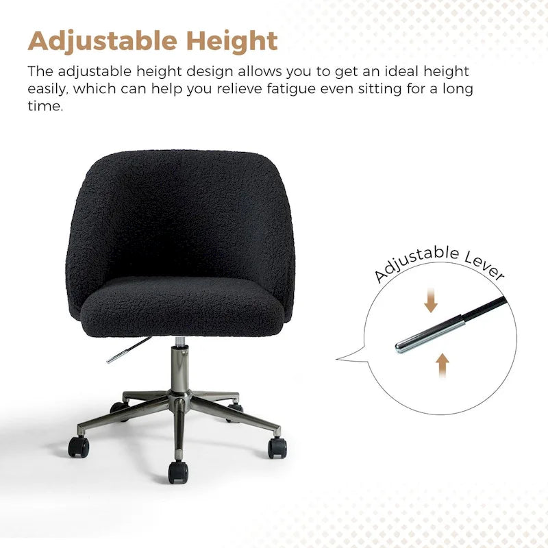 Joah Modern Boucle 360 Swivel Height Adjustable Swivel Office Chair with Rolling Wheels by HULALA HOME - N/A