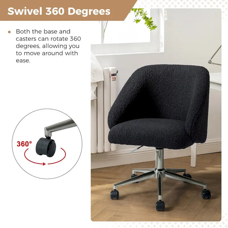Joah Modern Boucle 360 Swivel Height Adjustable Swivel Office Chair with Rolling Wheels by HULALA HOME - N/A