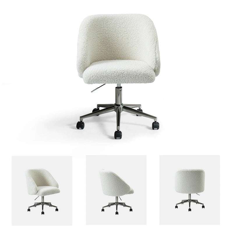 Joah Modern Boucle 360 Swivel Height Adjustable Swivel Office Chair with Rolling Wheels by HULALA HOME - N/A