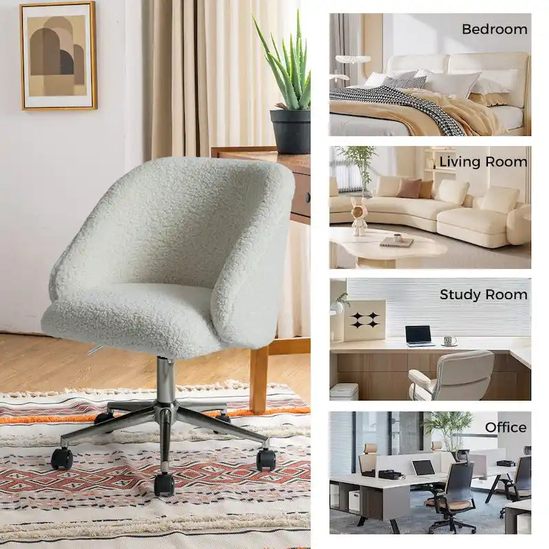 Joah Modern Boucle 360 Swivel Height Adjustable Swivel Office Chair with Rolling Wheels by HULALA HOME - N/A