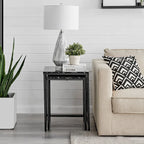 Modern Square Marble Finish Veneer Top Black Metal Frame Nesting End Tables - Set of 2