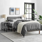 Modern Square Marble Finish Veneer Top Black Metal Frame Nesting End Tables - Set of 2