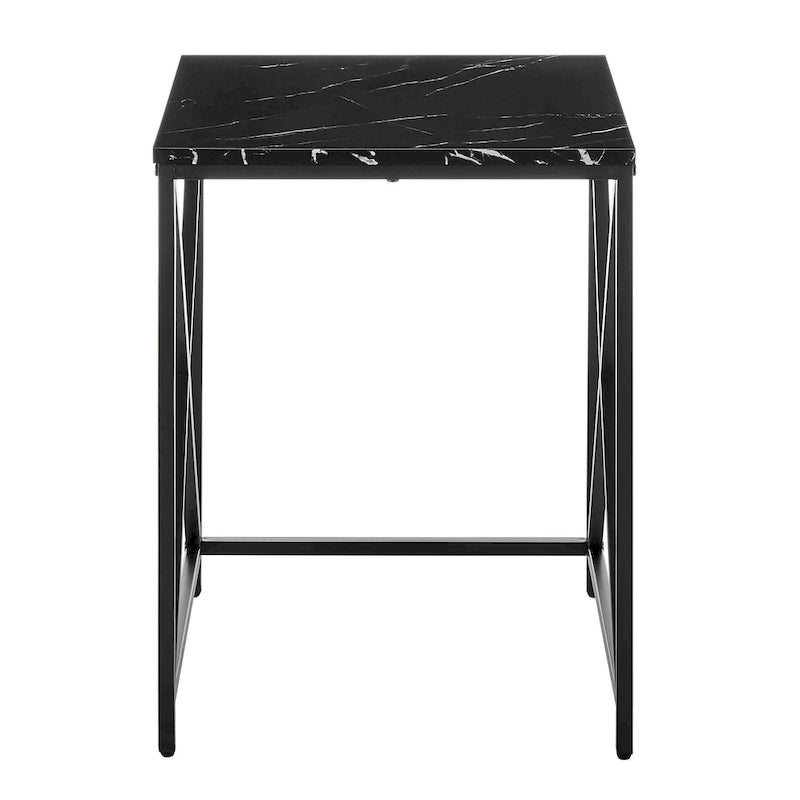 Modern Square Marble Finish Veneer Top Black Metal Frame Nesting End Tables - Set of 2