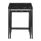 Modern Square Marble Finish Veneer Top Black Metal Frame Nesting End Tables - Set of 2