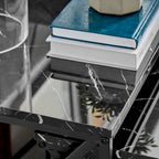 Modern Square Marble Finish Veneer Top Black Metal Frame Nesting End Tables - Set of 2