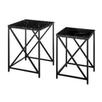 Modern Square Marble Finish Veneer Top Black Metal Frame Nesting End Tables - Set of 2