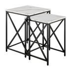 Modern Square Marble Finish Veneer Top Black Metal Frame Nesting End Tables - Set of 2