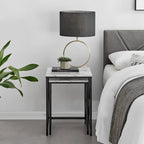 Modern Square Marble Finish Veneer Top Black Metal Frame Nesting End Tables - Set of 2