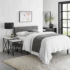 Modern Square Marble Finish Veneer Top Black Metal Frame Nesting End Tables - Set of 2