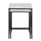 Modern Square Marble Finish Veneer Top Black Metal Frame Nesting End Tables - Set of 2