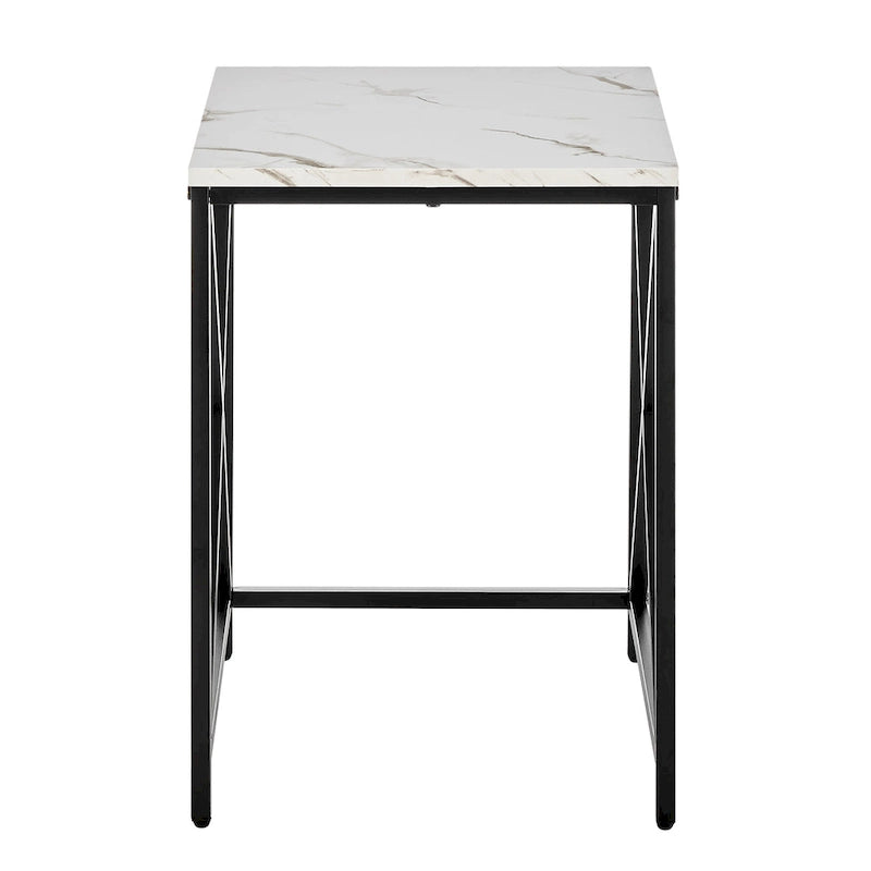 Modern Square Marble Finish Veneer Top Black Metal Frame Nesting End Tables - Set of 2