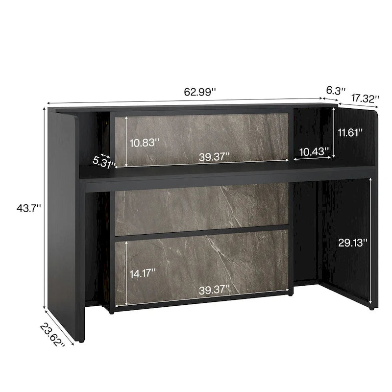 63 Inch Reception Desk with LED Lights for Store Office