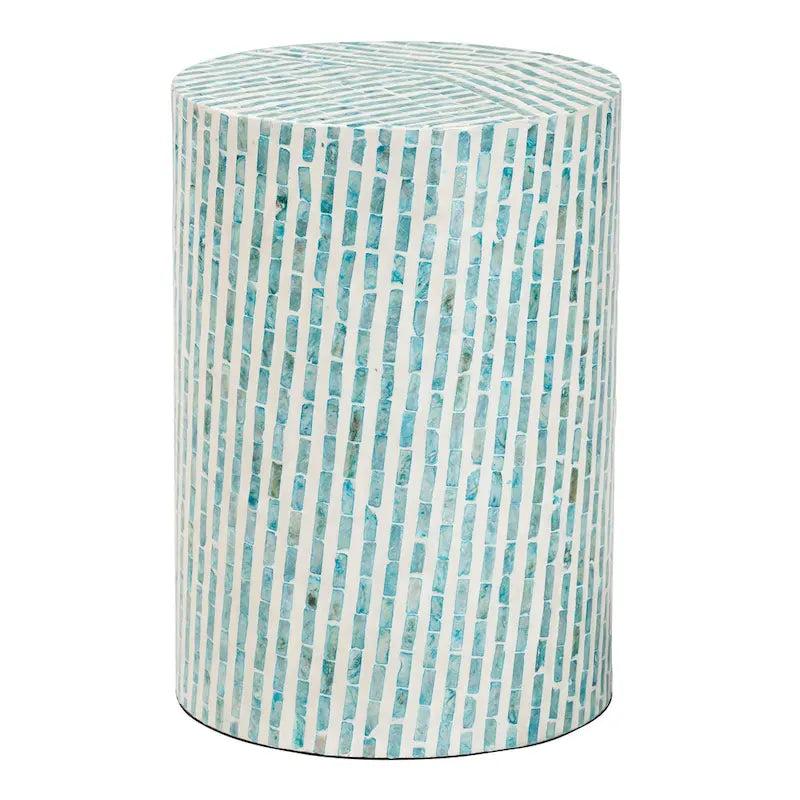 Draven Modern Bohemian White and Blue Mother of Pearl End Table