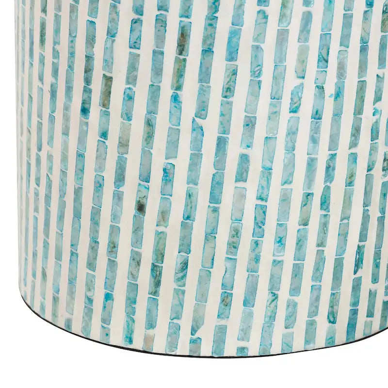 Draven Modern Bohemian White and Blue Mother of Pearl End Table