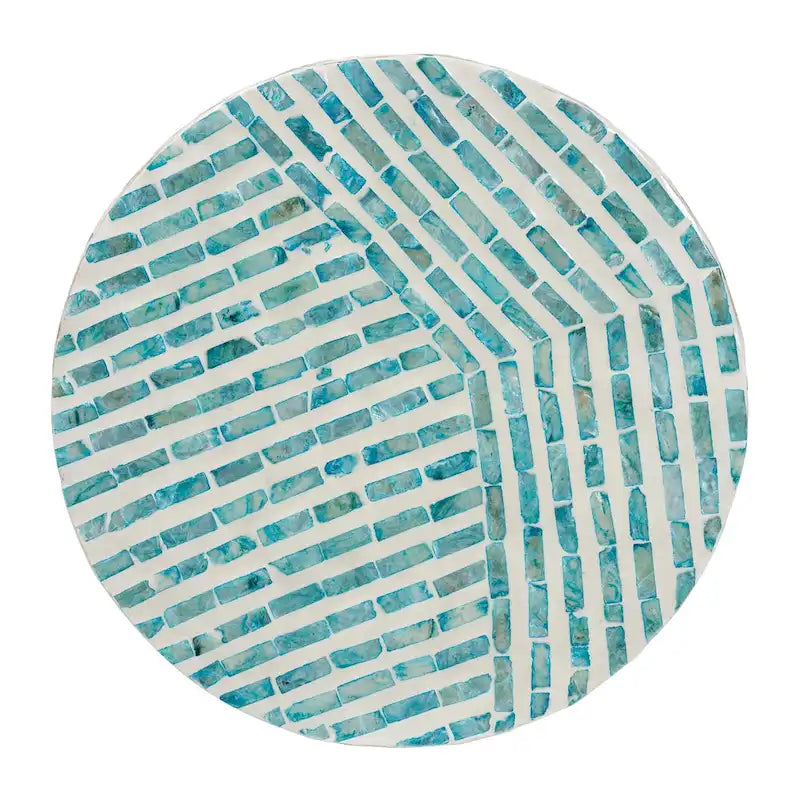 Draven Modern Bohemian White and Blue Mother of Pearl End Table