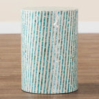 Draven Modern Bohemian White and Blue Mother of Pearl End Table