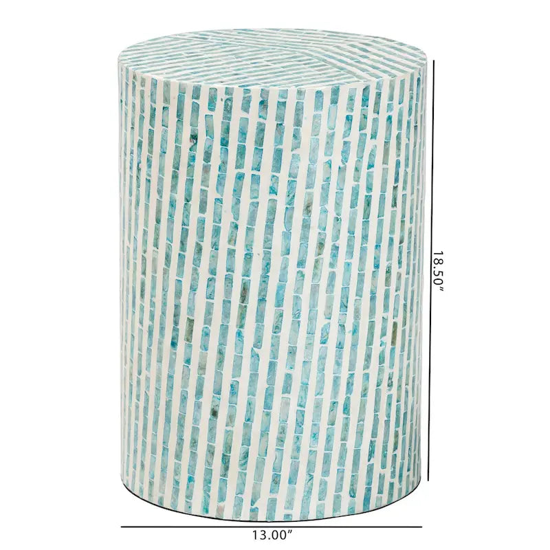 Draven Modern Bohemian White and Blue Mother of Pearl End Table