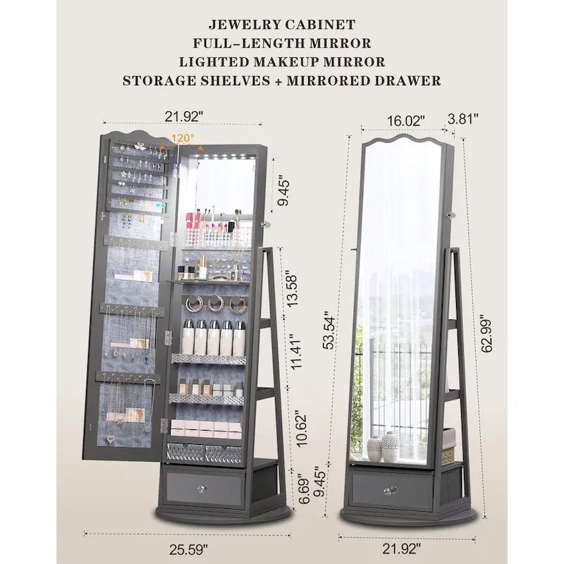 Full-length Mirror Jewelry Armoire - N/A