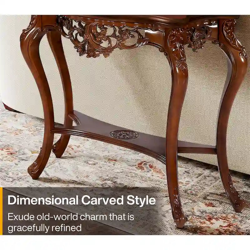 Elegant Carved Design Two-Tier Console Table for Living Room Entryway
