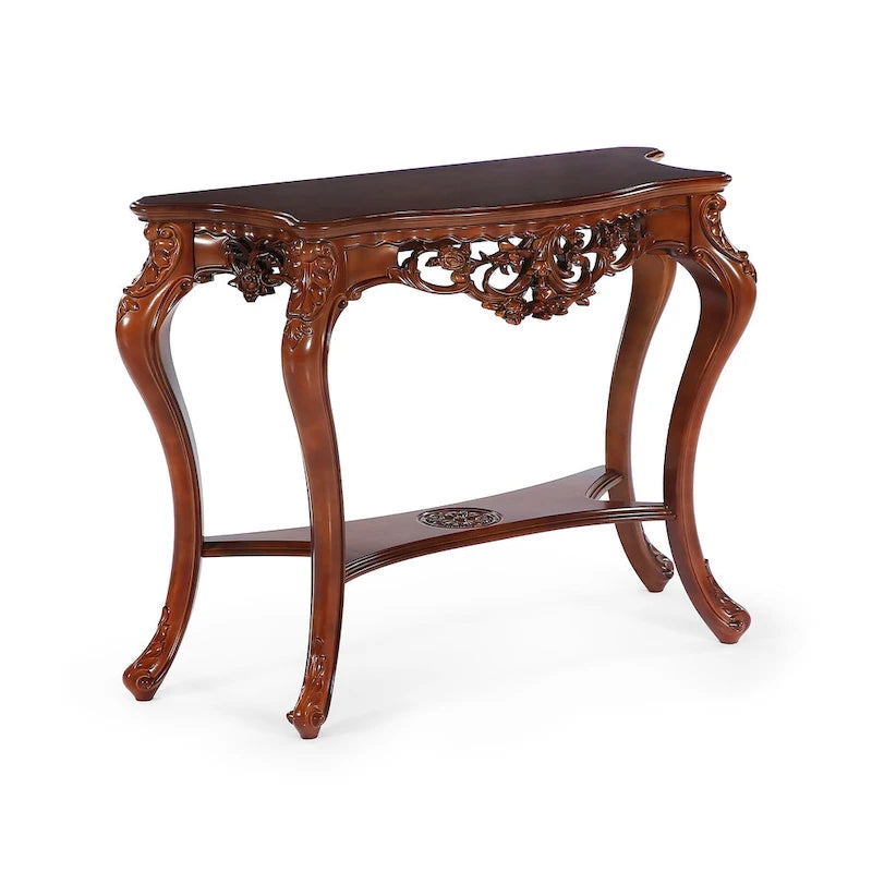 Elegant Carved Design Two-Tier Console Table for Living Room Entryway