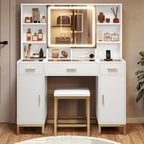 Makeup Vanity Set with Lights in 3 Colors Glass Desktop