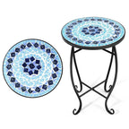 Indoor/Outdoor Blue Mosaic Round Side Accent Table Plant Stand - 14W x 14D x 21H