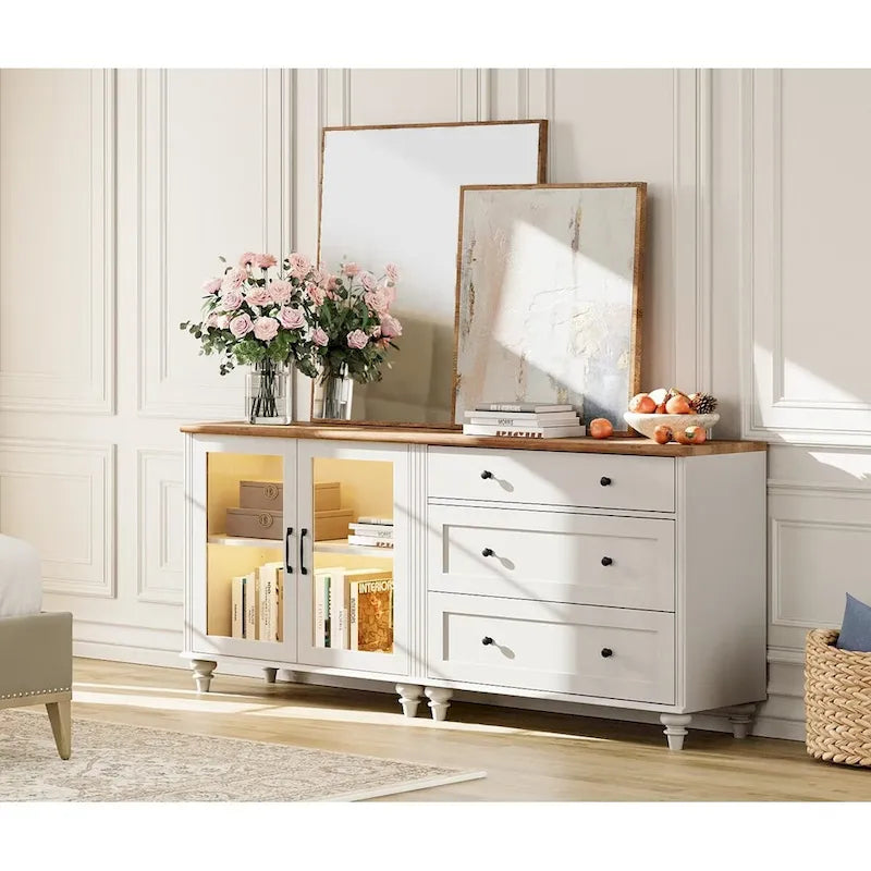 Kitchen Buffet Cabinet with Storage, 2-in-1 Sideboard Cupboard Dresser - 68 Inch